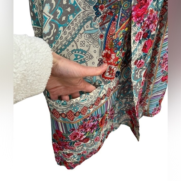 Johnny Was Brock pink blue red floral print tie front kimono duster top medium - Picture 7 of 13